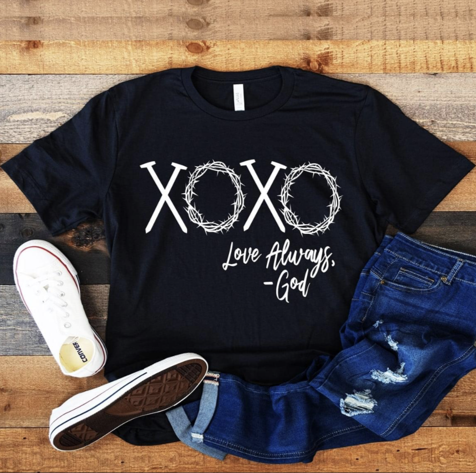 XOXO LOVE ALWAYS, GOD BLACK T-SHIRT